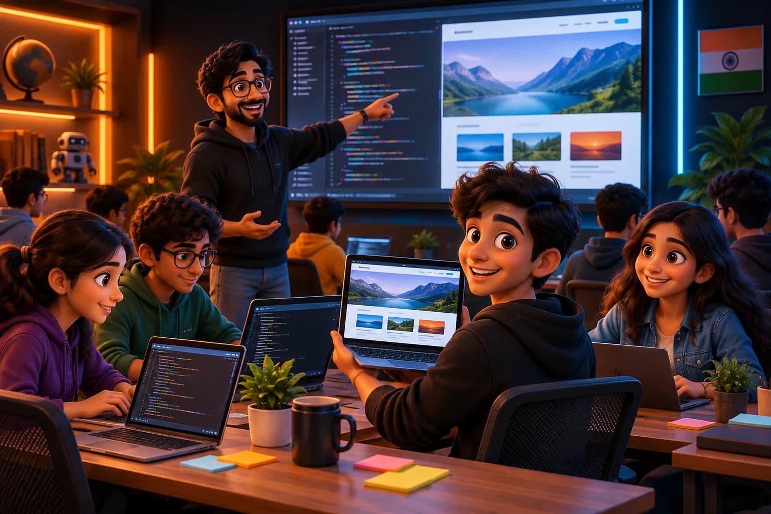 Instructor teaching a web development class